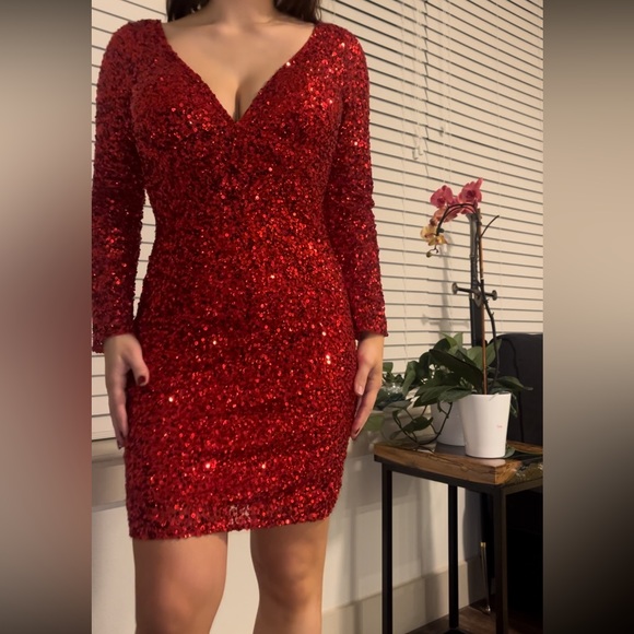Red Sequin Cocktail Dress - Picture 2 of 4